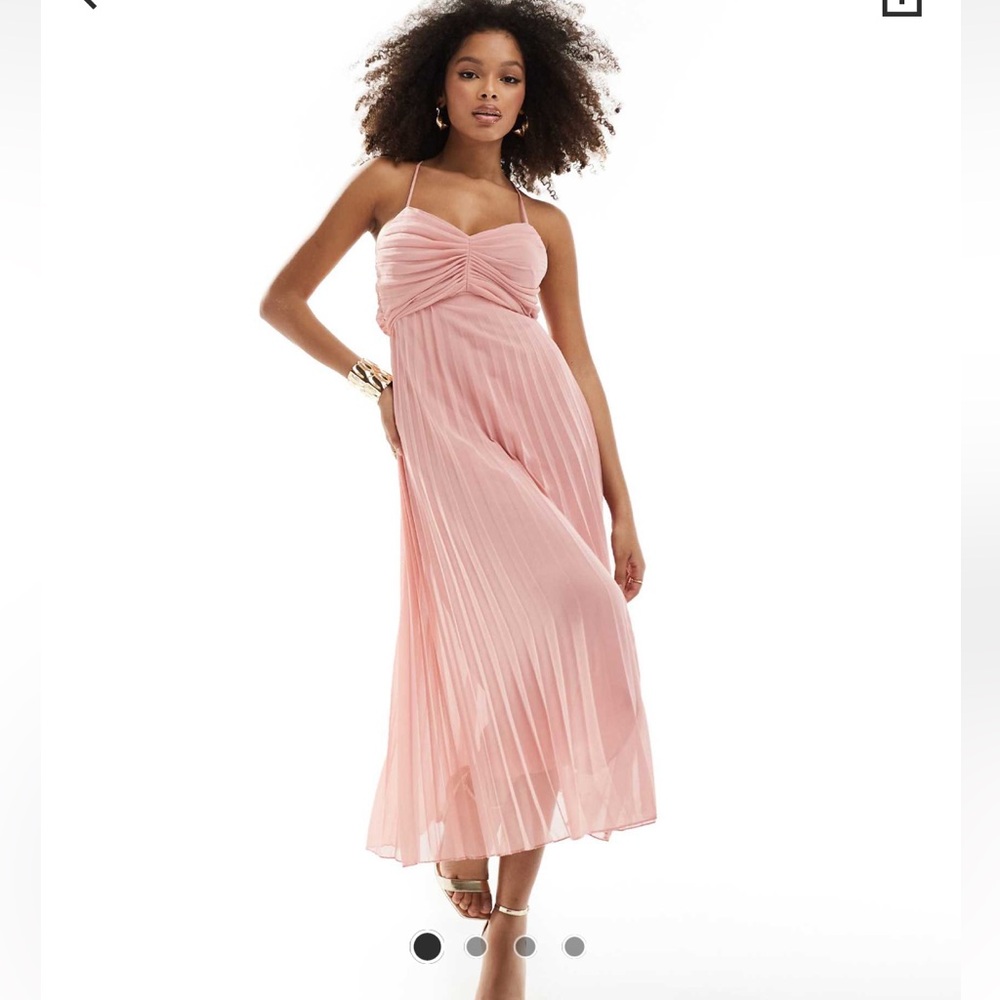 ASOS DESIGN pleated bodice strappy pleat midi dress with tie back detail in pink